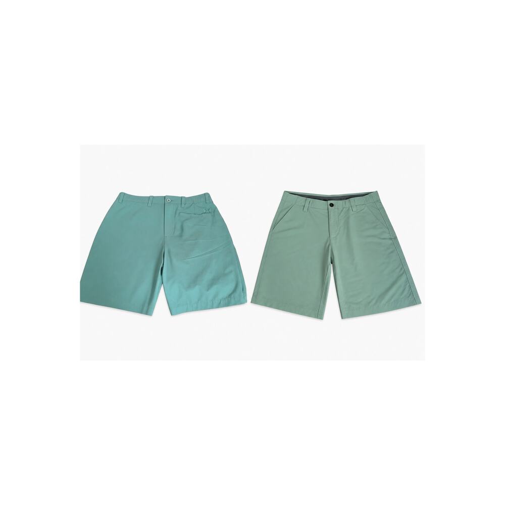 Lot Of 2 Under Armour Mens Heat Gear Chino Shorts Tan Gray Sz 32 Golf Flat Front